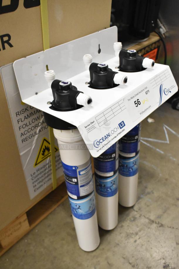 BRAND NEW C Pure Oceanloch L3 Triple Water Filtration System, 1 micron, 5 GPM, Oceanloch-L3 cartridges, outlet pressure gauge.