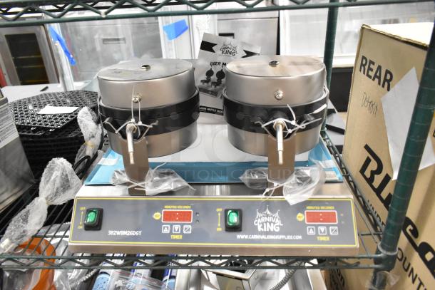 BRAND NEW Carnival King Double Belgian Waffle Maker, Model 382WBM26DGT, Stainless Steel, Digital Timer, 120V.