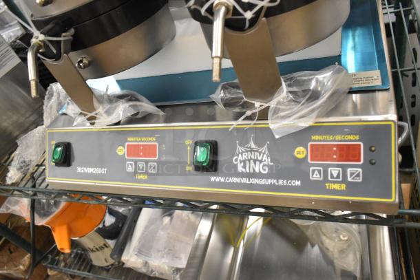 BRAND NEW Carnival King 382WBM26DGT stainless steel double Belgian waffle maker with digital timer, temperature controls.