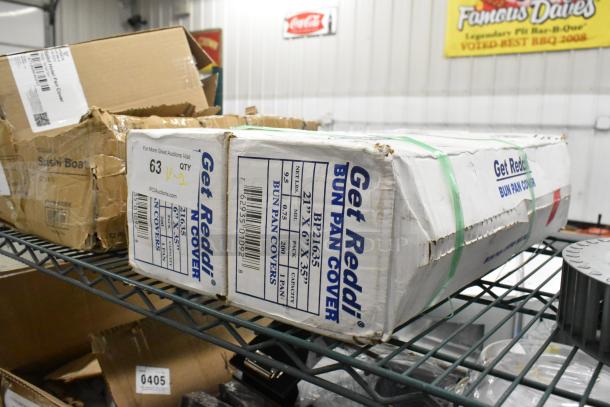 2 new boxes of Inteplast Group BP21635 plastic bun pan covers on a roll, 21"x6"x35", 200 per case, minor box damage.