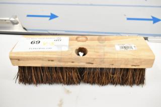 Brand new 10" Palmyra deck scrub brush, model 3619200, wood base with natural bristles, labeled for sale.