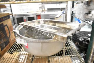 3 brand new scratch and dent items: Vollrath Super Pan V® perforated steam table pan, Pitco® twin fryer basket, metal rice cooker insert.