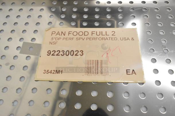 Perforated Vollrath Super Pan V®, model 92230023, full size, 2 1/2" deep, stainless steel, anti-jam, new condition.