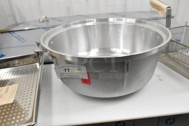 Three brand new kitchen items: Vollrath 92230023 perforated steam pan, Pitco 614A4500305 fryer basket, metal rice cooker insert.