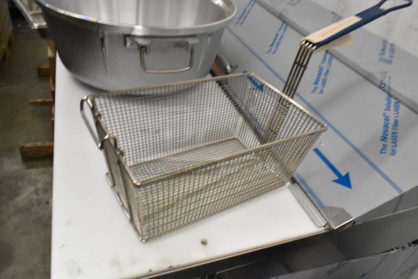 3 Brand New Items: Vollrath perforated steam table pan, Pitco twin fryer basket with hook, metal rice cooker insert.