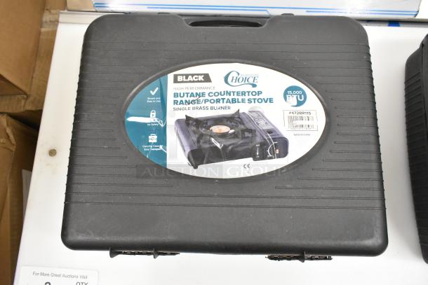 Black carrying case for Choice 1-Burner High Performance Butane Stove, 15,000 BTU, model 472BR115, brand new condition.