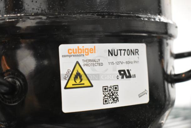 BRAND NEW Cubigel NUT70NR Compressor, 115-127V, 1 Phase. Features thermal protection. Scratch and dent condition.