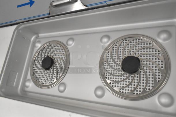 Brand new Aesculap JN440 metal bin with scratch and dent, featuring perforated metal design for ventilation.