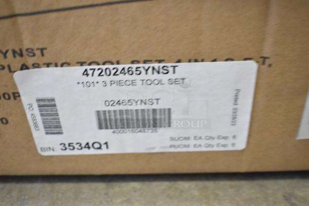 Mr. Bar-B-Q 3-Piece Tool Set, Model 02465YNST, new with minor scratches. Includes spatula, fork, and tongs. Auction lot of 6.