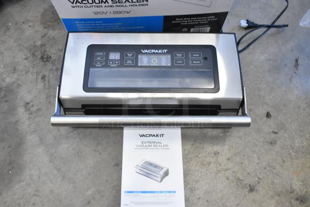 BRAND NEW VacPak-It VSM12PRO vacuum sealer with 12" seal bar, cutter, roll holder. 120V, 1 Phase. Slight scratch and dent.