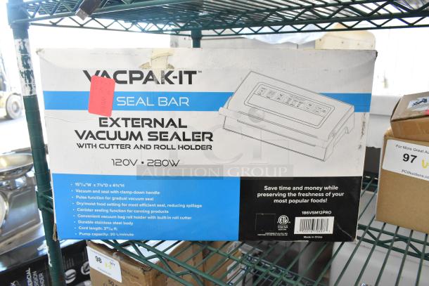 VacPak-It VSM12PRO Vacuum Sealer, 12" Seal Bar, cutter, roll holder, 120V, 1 phase, new with scratch and dent packaging.