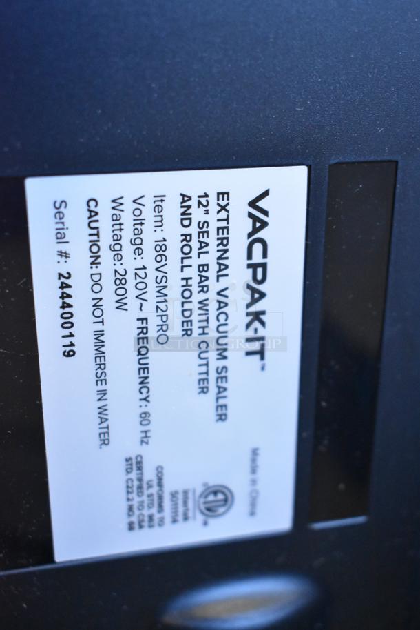 BRAND NEW SCRATCH AND DENT! VacPak-It VSM12PRO External Vacuum Sealer with 12" seal bar, cutter, roll holder. 120V, 1 Phase.