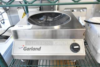 Garland SH/WO 3500 stainless steel countertop single burner wok induction range, 208V, 1 phase, with control knob.