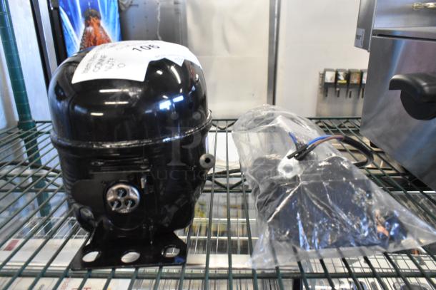 BRAND NEW Cubigel NUG80NR Compressor, 17818171C, minor scratches, includes wiring in bag, labeled for auction.