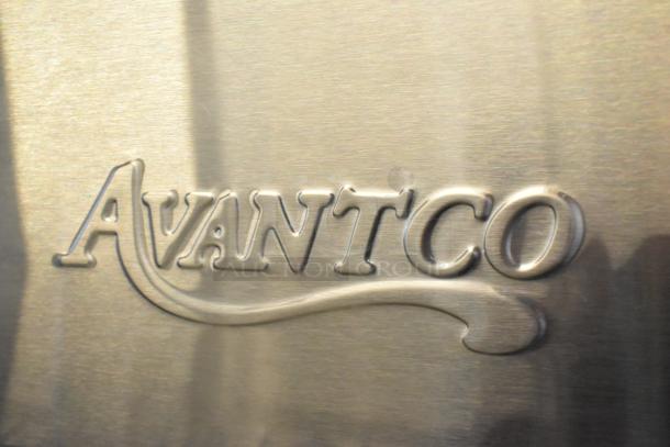 Avantco 177F102 logo on stainless steel body of 2024 commercial dual tank electric countertop fryer, 20 lb. capacity.