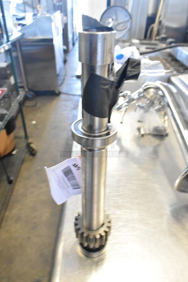 Stainless steel Avantco 177PMX60HIAX Initiative Axle Assembly for mixers, with attached label and visible scratch tape. Brand new.