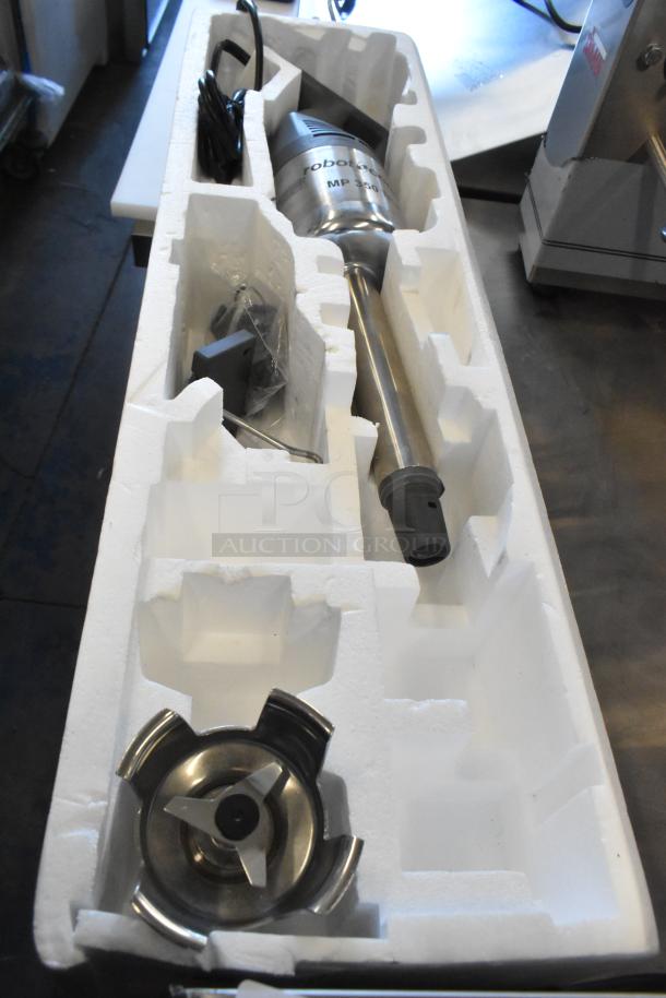 Brand new Robot Coupe MP 350 Turbo immersion blender in packaging. 120 Volts, 1 Phase, slight scratches or dents.