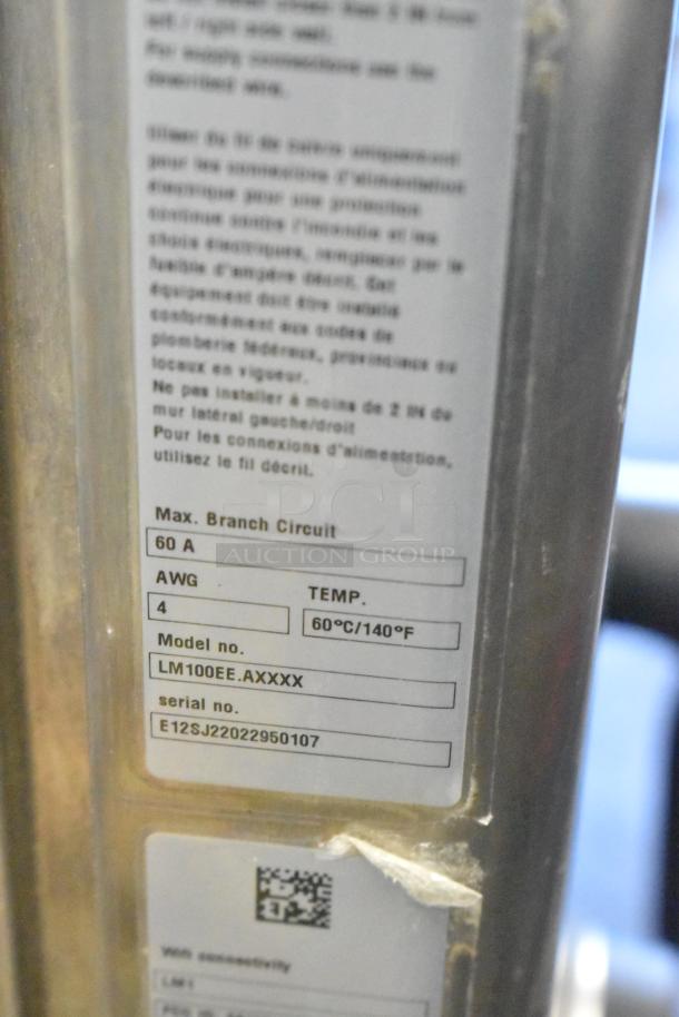 Rational LM100EE.AXXXX stainless steel convection oven label, showing electrical specs: 60A, 60°C/140°F; best for parts.