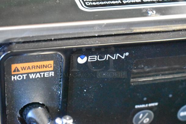 2024 Bunn SINGLE AXIOM 15 coffee brewer, stainless steel, commercial 1-gallon capacity, 120 volts, warning label visible.