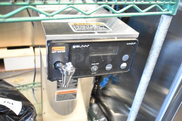 2024 Bunn SINGLE AXIOM 15, stainless steel commercial coffee brewer, 1 gallon capacity, 120V, warning label visible.