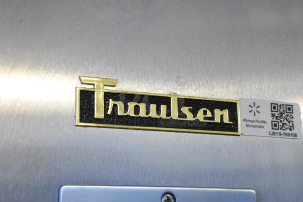 2018 Traulsen TBC13 stainless steel reach-in blast chiller, single door, 3 probes, commercial casters, model label shown.