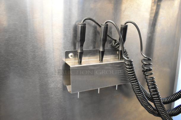 2018 Traulsen TBC13 stainless steel commercial blast chiller with three probes on mounted holder. New condition.