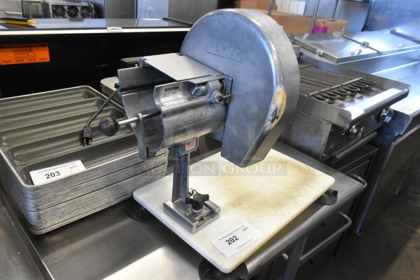 Nemco metal countertop vegetable slicer on mount, showing excellent condition with brand logo visible, ideal for efficient slicing.