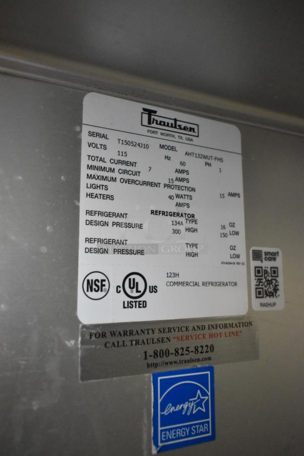 Traulsen AHT132WUT-FHS commercial refrigerator label, showing specifications: 115V, 1 phase, 24.2 cu. ft., NSF and UL listed.