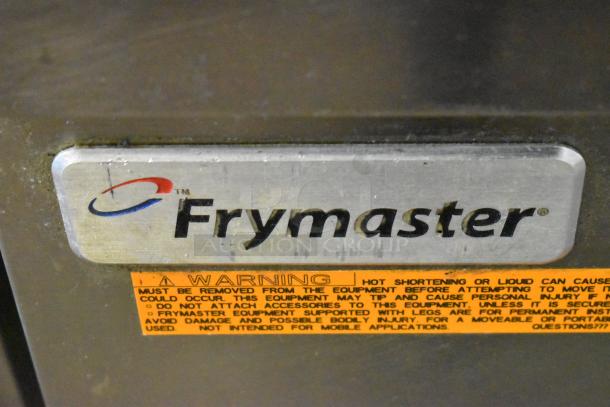 2018 Frymaster RE114TCSC commercial fryer with stainless steel finish, Frymaster logo, and warning label visible. 208V, 3 phase.