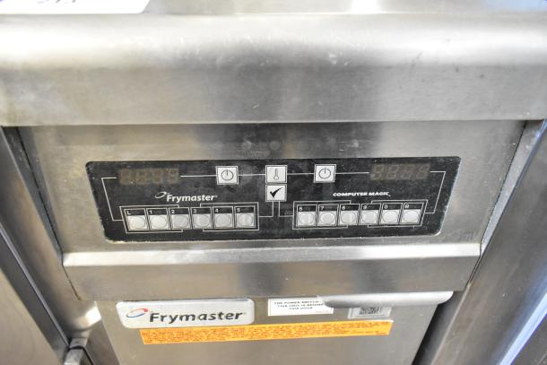 2018 Frymaster RE114TCSC stainless steel deep fryer, commercial floor model, digital controls, 208V, 3-phase.