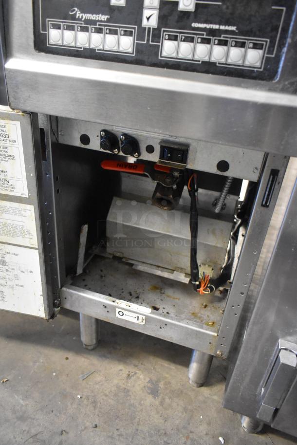 2018 Frymaster RE114TCSC stainless steel deep fat fryer, 208V, 3-phase. Features visible wiring and control panel. Used condition.