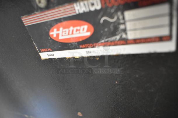 Hatco stainless steel Cook N Hold oven model DC2-10 label. Serial number 8731900277. 50/60 Hz, 120/208 Volts.