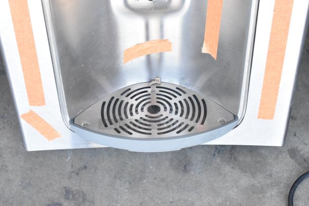 BRAND NEW SCRATCH AND DENT! Oasis PWEBF-005 stainless steel wall mount water fountain, orange tape marks visible.