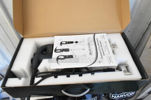 Brand new 2023 AvaMix 10" immersion blender in box, 3/4 hp, 120V, variable speed, slight cosmetic scratches, complete packaging.
