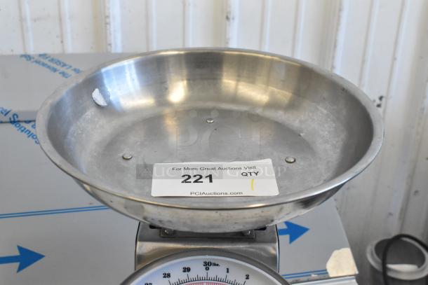 Marco SW10211 Metal Countertop Food Portioning Scale in good condition with a round metal tray, auction label "221" visible.
