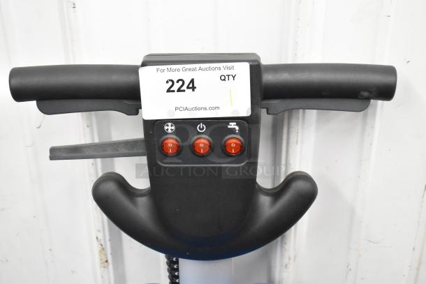 Lavex 274AFS3BAT push behind floor scrubber, 120V, 1 phase, with control panel. Auction tag: 224, PCIAuctions.com.