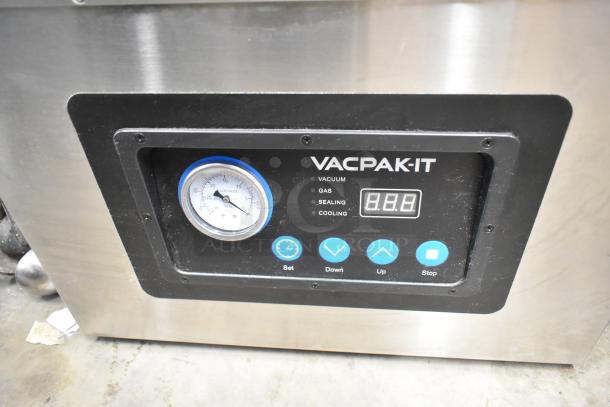 VacPak-It 186VMC16 stainless steel chamber vacuum packaging machine, 16" seal bar, control panel display, 120V, 1 phase.