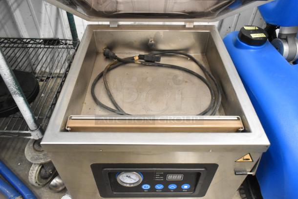 VacPak-It 186VMC16 stainless steel chamber vacuum packaging machine, 16" seal bar, oil pump; condition shows light use.