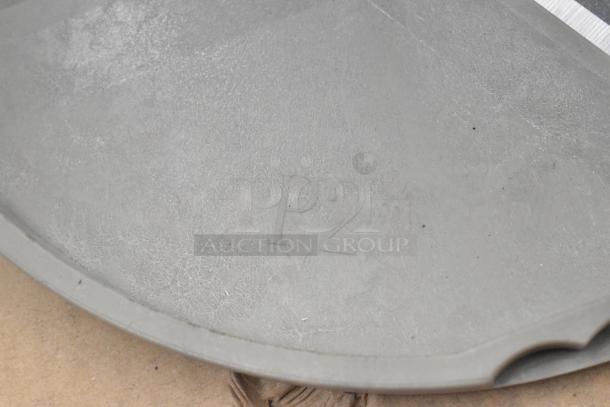 Metal food processor blade with "P2" marking, part of a set of 4 blades including 2 slicing and 2 grating.