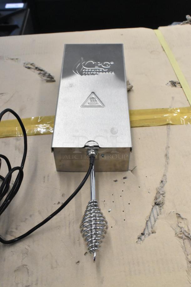 Cooking Performance Group 351SMKR120 portable smoker box, 120V, 1 phase, stainless steel, new condition, visible CPG logo.