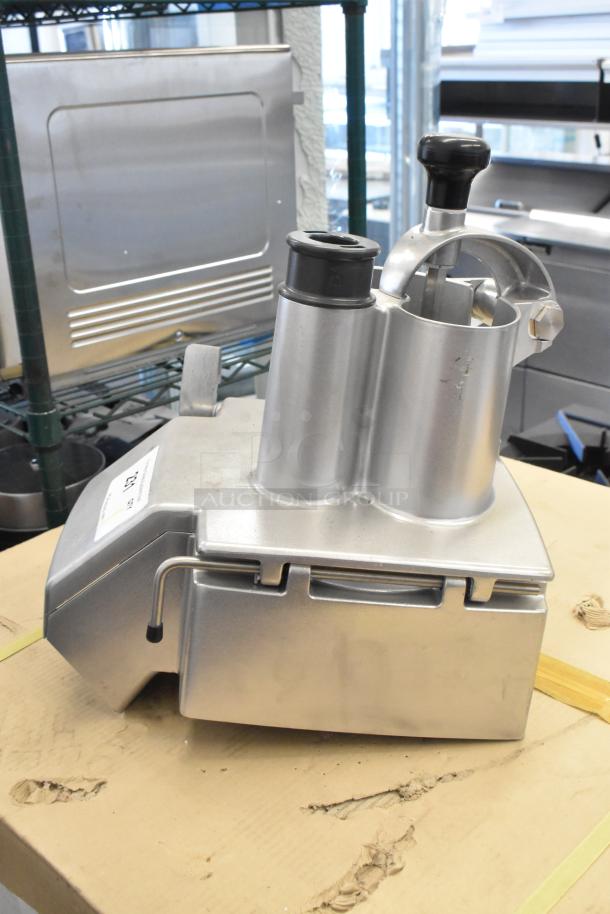 Robot Coupe metal continuous feed head for food processor, excellent condition, stainless steel, with visible model labeling.