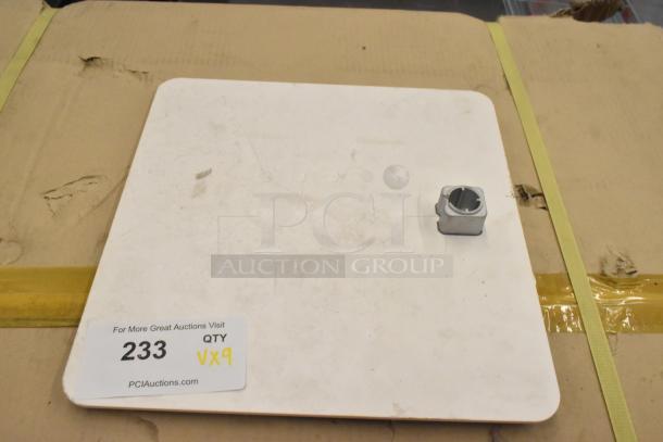 9 miscellaneous items including wheels, garlic slicer, and faucet shown on a package. Tag reads "233 QTY VX9" from PCAuctions.com.