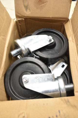 Box of 4 Southbend 1174265 6" casters for convection ovens and ranges, new condition, black wheels, metal brackets.