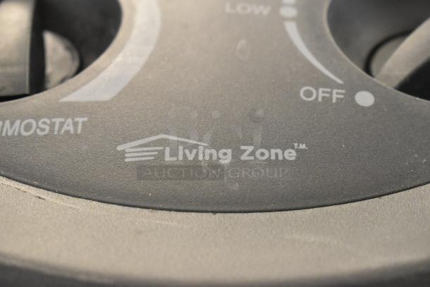 Living Zone BFGF-15D Quartz Heater controls, showing branding and settings. 115 Volts, 1 Phase, in good condition.