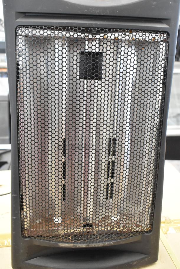 Living Zone BFGF-15D Quartz Heater, 115V, 1 Phase, black casing, visible heating elements, protective mesh front.