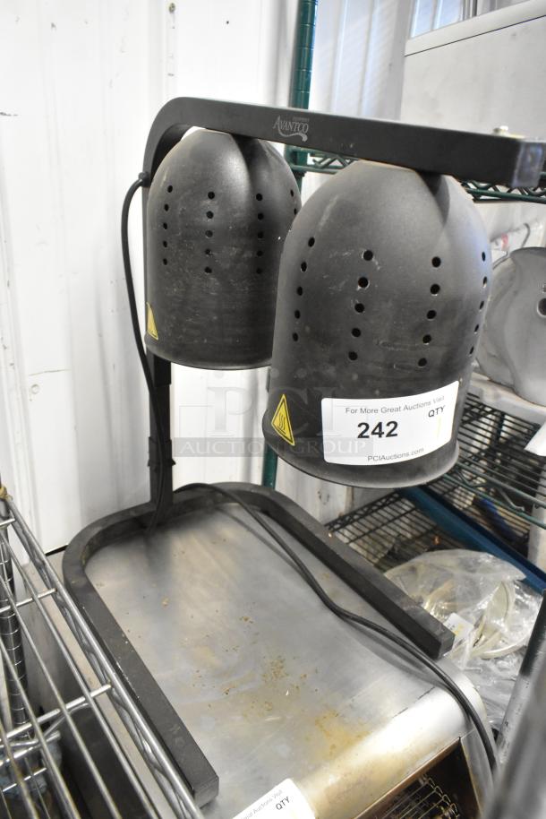 Avantco 177W62BLK Metal Countertop 2 Head Food Warmer, 115 Volts, 1 Phase, used condition, visible warning label, and auction tag.