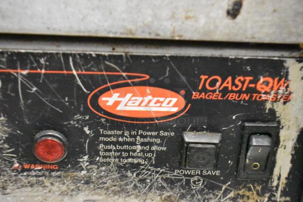 Hatco TQ-800HBA metal commercial toaster with power save mode, visible switches, and red warning light. Used condition.