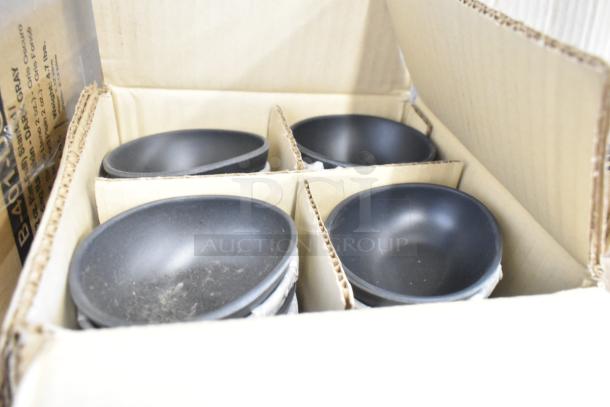5 new GET Enterprises 375B401DG Riverstone 1.5 oz. dark gray irregular round melamine ramekins in box.