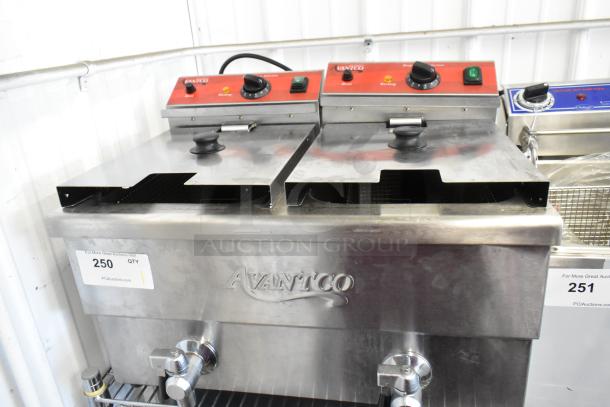 Brand new 2025 Avantco 177F202 stainless steel electric 2-bay fryer with metal baskets and lids. 208-240V, 1 phase.