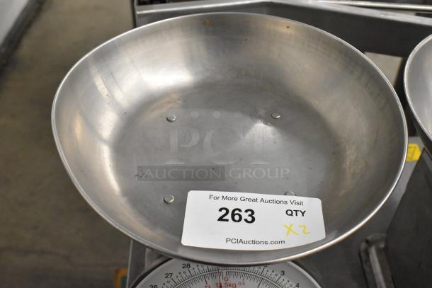 Two Yamato SM(N) metal countertop food portioning scales, used condition, visible auction tag with "263" and "x2" markings.